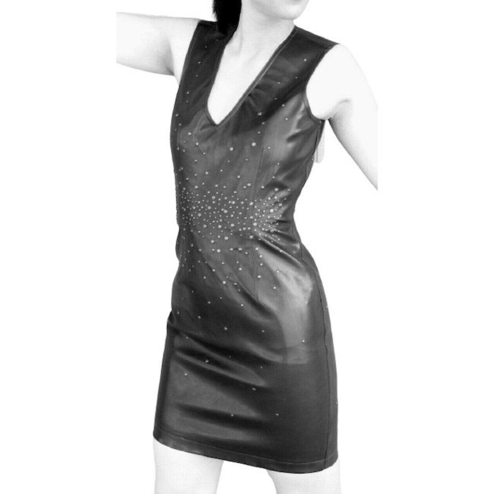 NWT Vtg 90s Moschino Jeans Faux Leather Brass Stud Dress 12